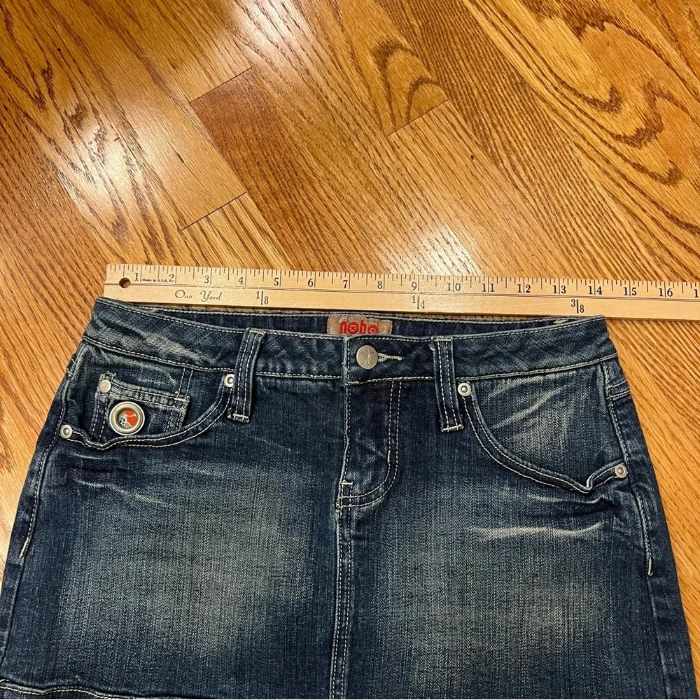 Vintage Y2K Denim Micro Mini Skirt with Butterfly Embroidery No Boundaries Fairy - Picture 4 of 6